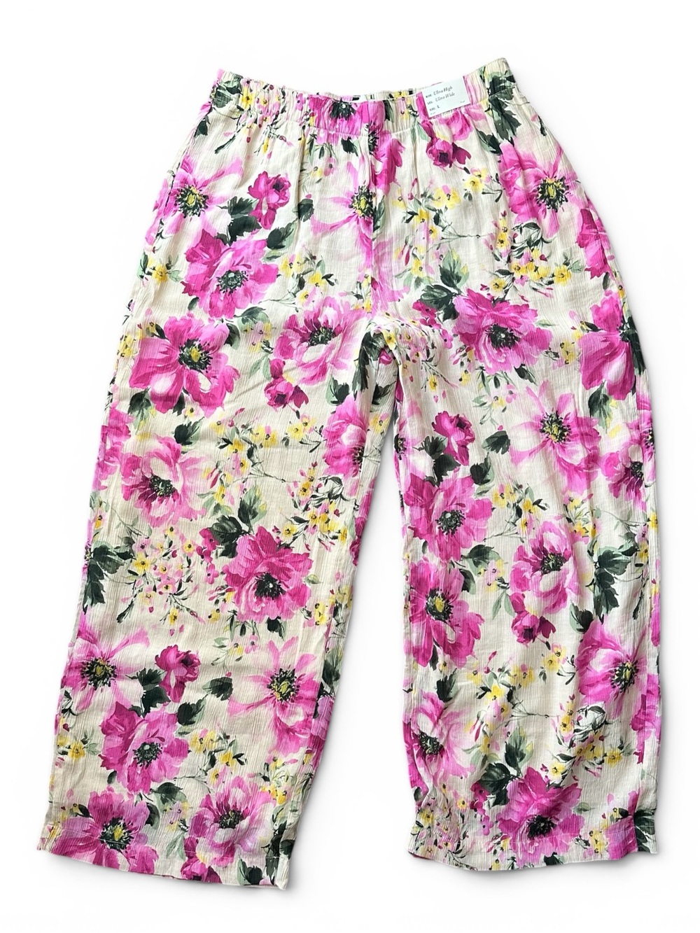 Abercrombie & Fitch crinkle wide leg pants in pink floral print NWT - Picture 3 of 8